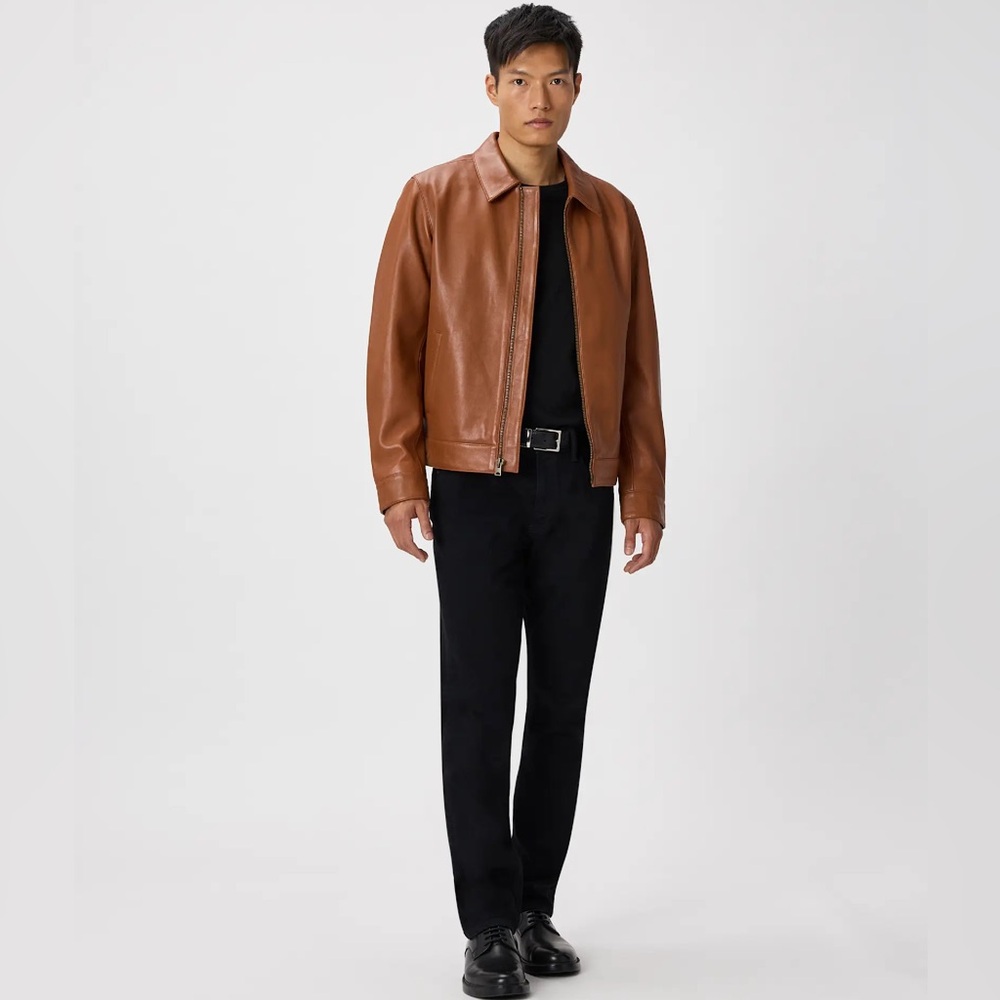 Quince Men 100% Leather Harrington Jacket Dark‎ Cognac Brown XL - Picture 2 of 11